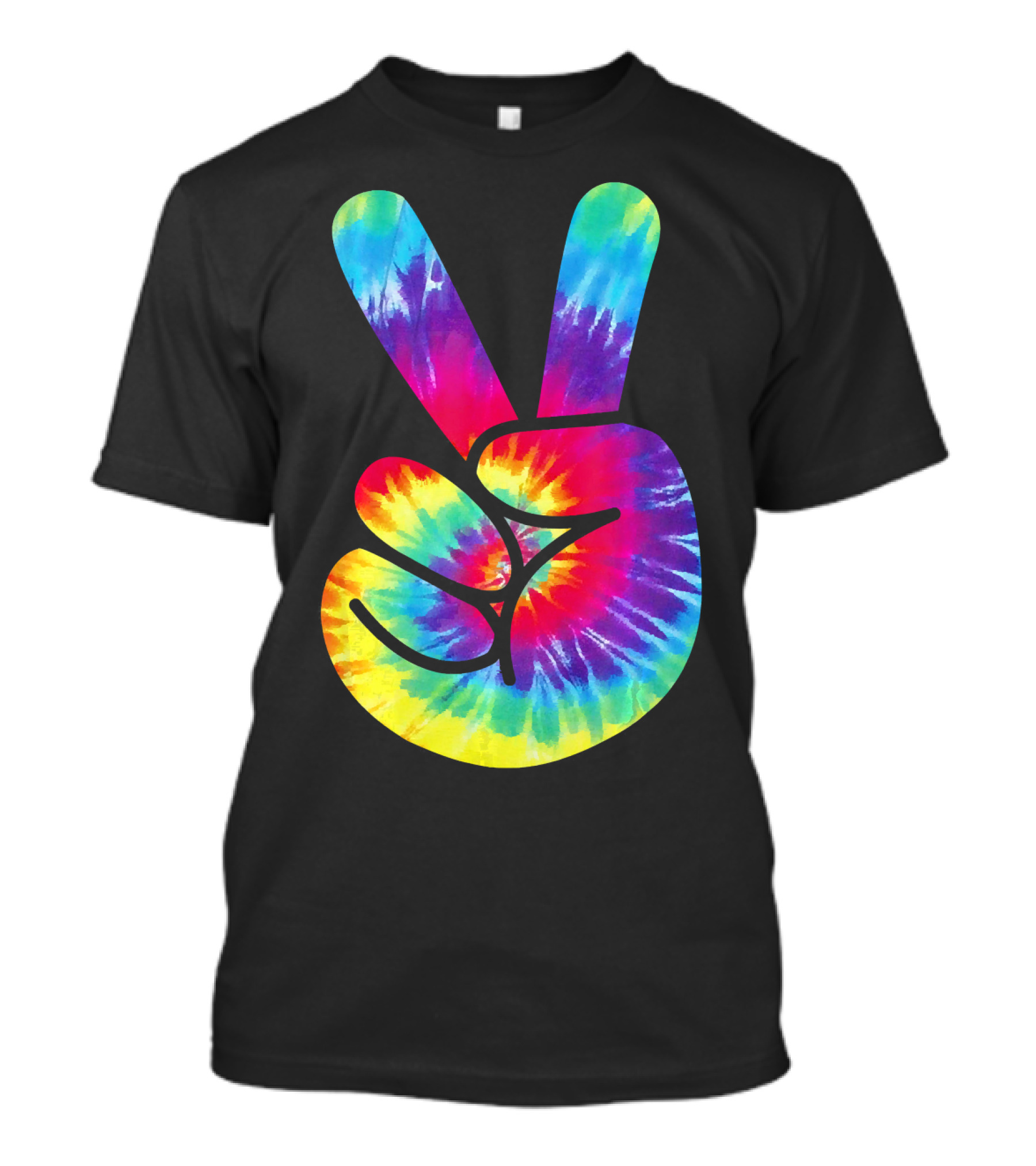 Groovy Tie Dye Peace Sign Two Finger Gesture T-Shirt