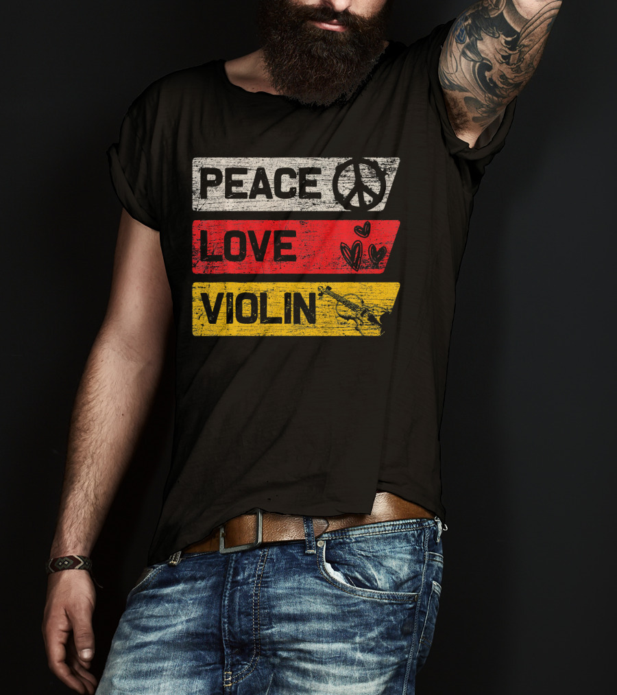 Peace Sign Love Hearts Violin T-Shirt