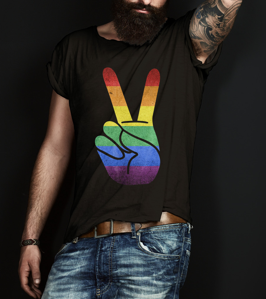 LOVE Rainbow Peace Sign Gay Pride Love T-Shirt