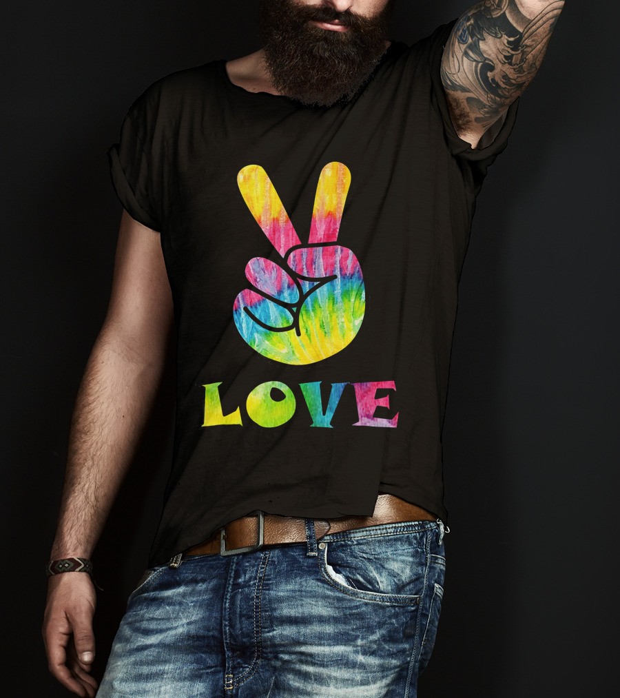 Love Tye Dye Peace Sign Rainbow Hand T-Shirt