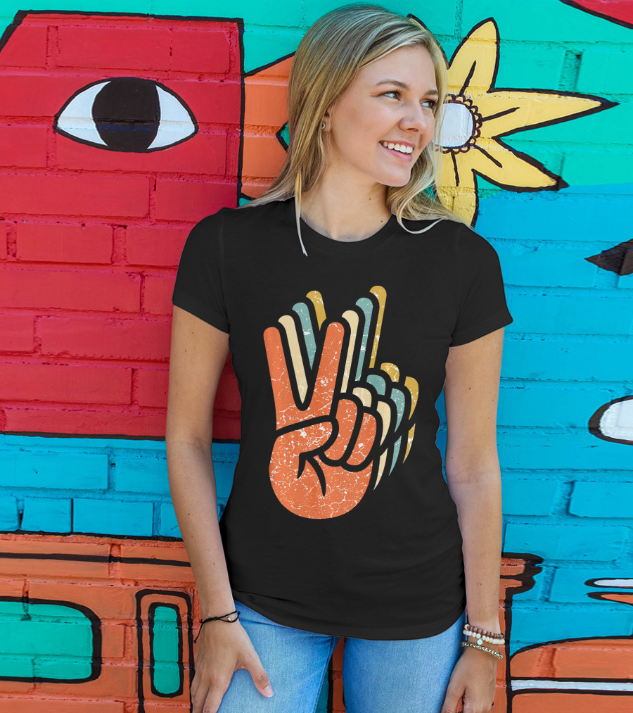 Hippie Peace Vintage 60s 70s Tie Dye Style Retro Hand Sign T-Shirt