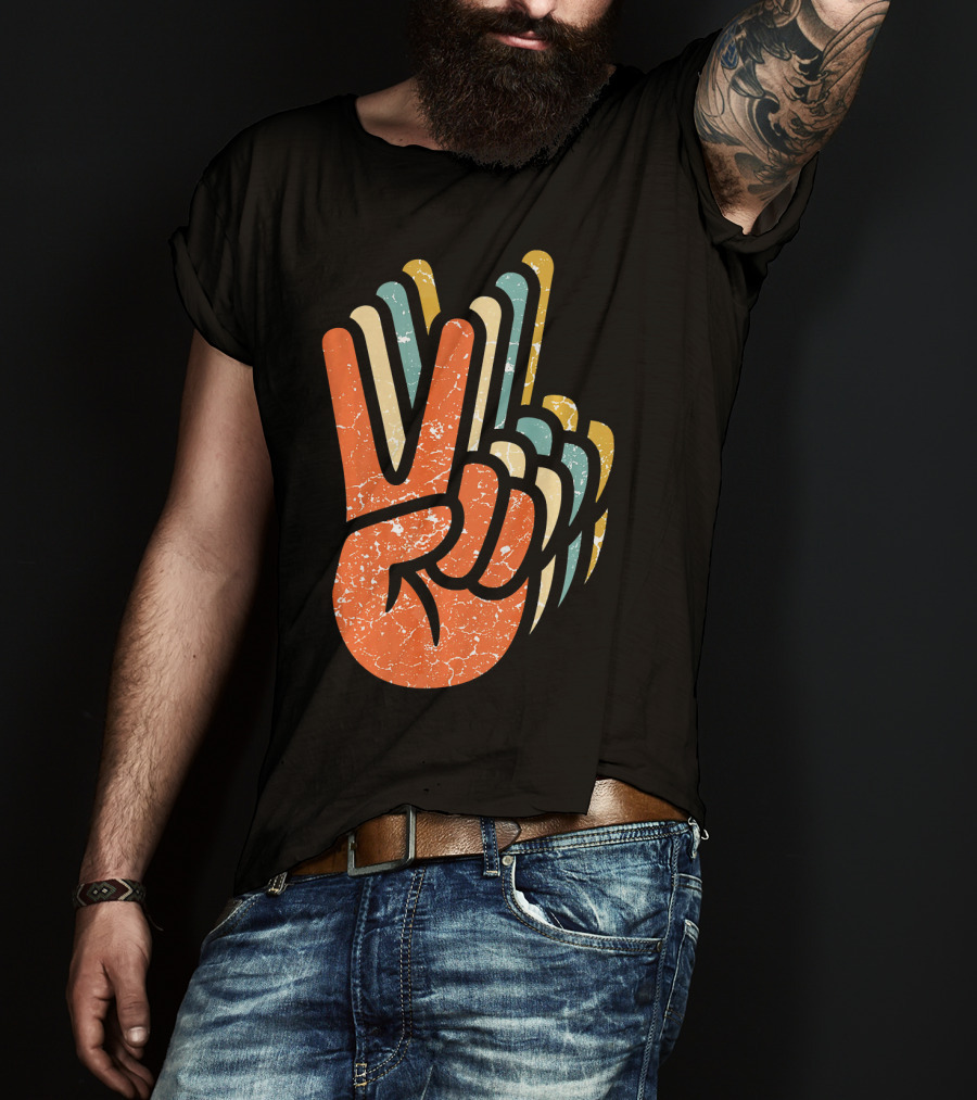 Hippie Peace Vintage 60s 70s Tie Dye Style Retro Hand Sign T-Shirt