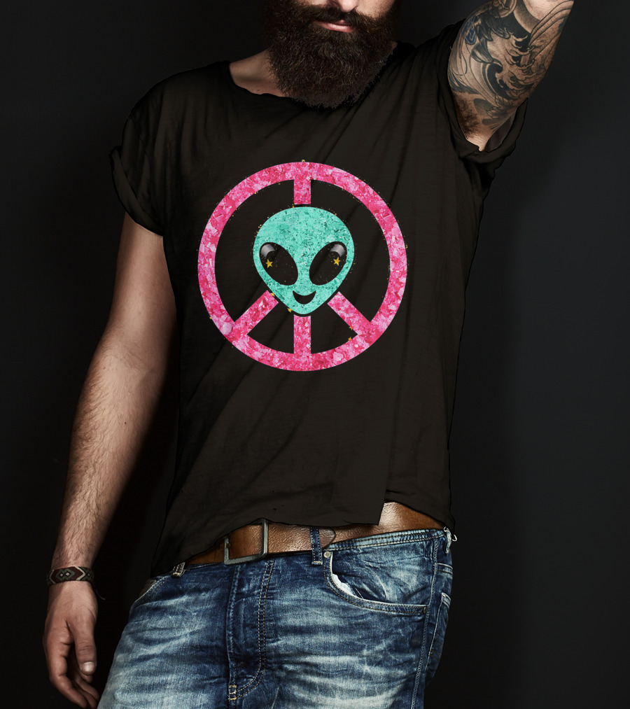 Vintage Aqua Alien Hippie Peace Emoji T-Shirt