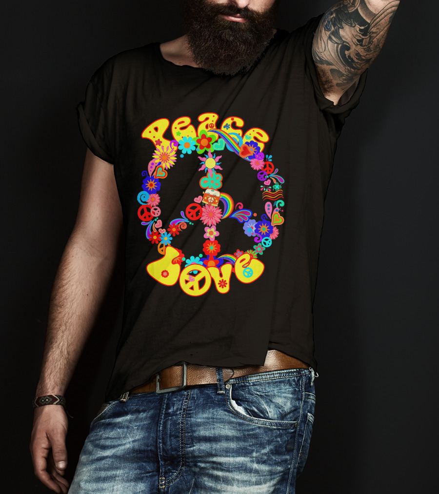 Peace Love Hippie Peace Sign Groovy 60s 70s Flower Power T-Shirt