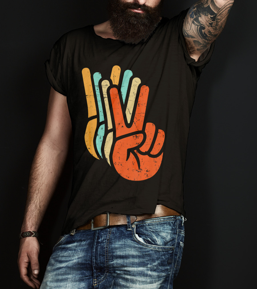 Retro Vintage Multicolor Peace Sign Hand T-Shirt