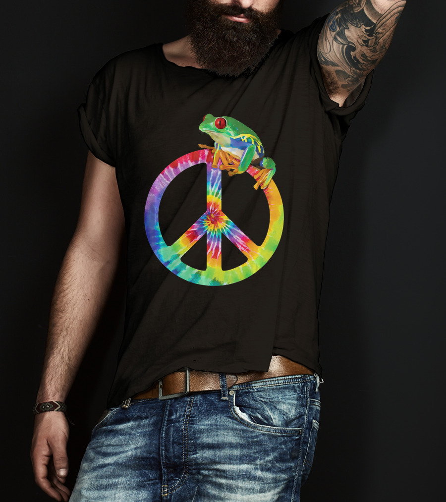 Tie Dye Tree Frog On Peace Sign T-Shirt