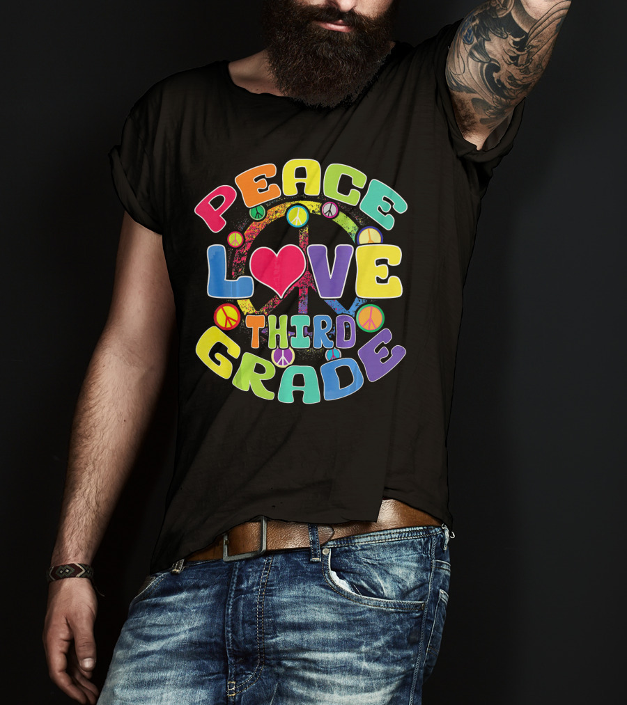 Peace Love Third Grade Back To School College Icons T-Shirt