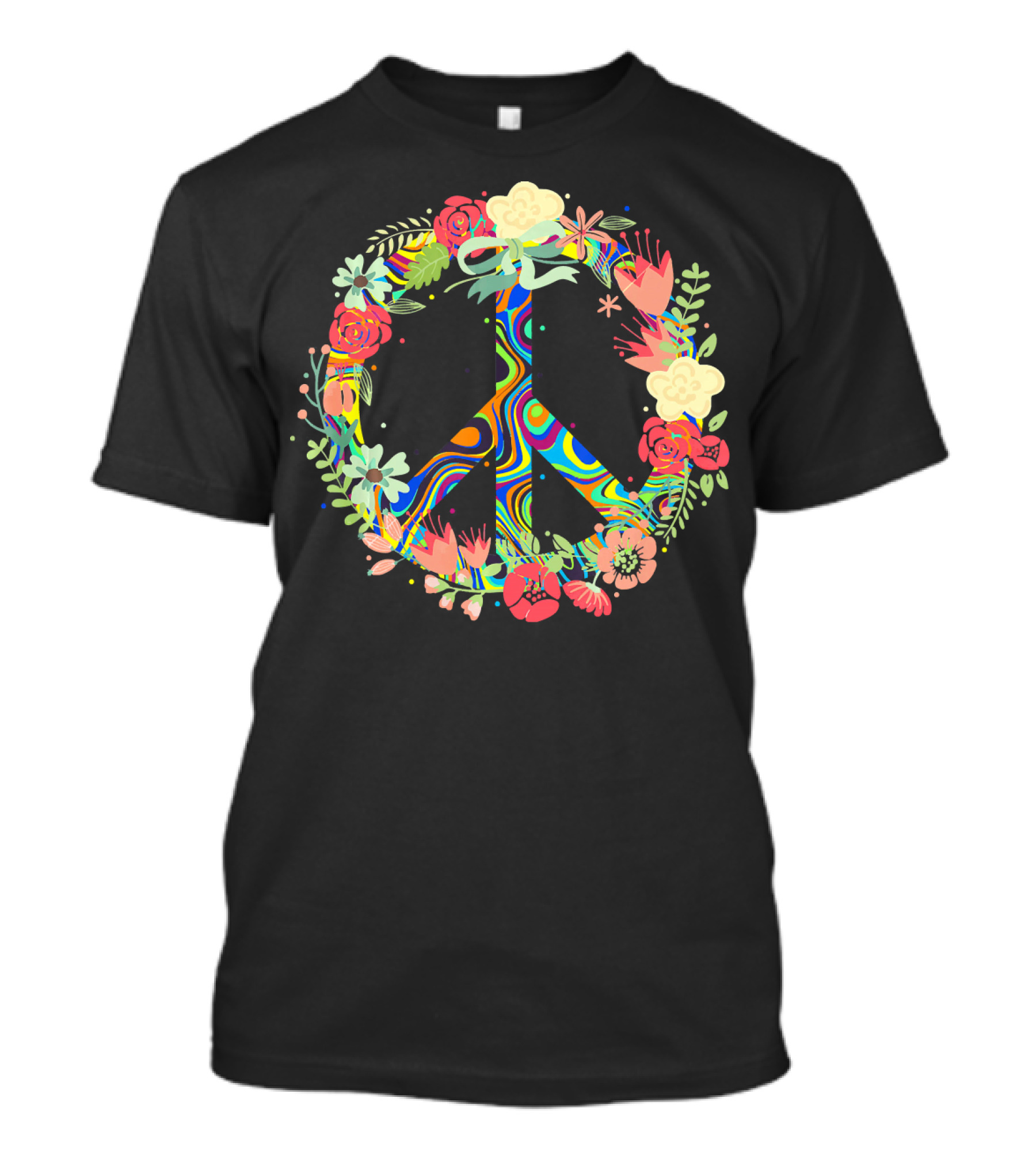 Peace Love Flowers Psychedelic Symbol 60s 70s T-Shirt