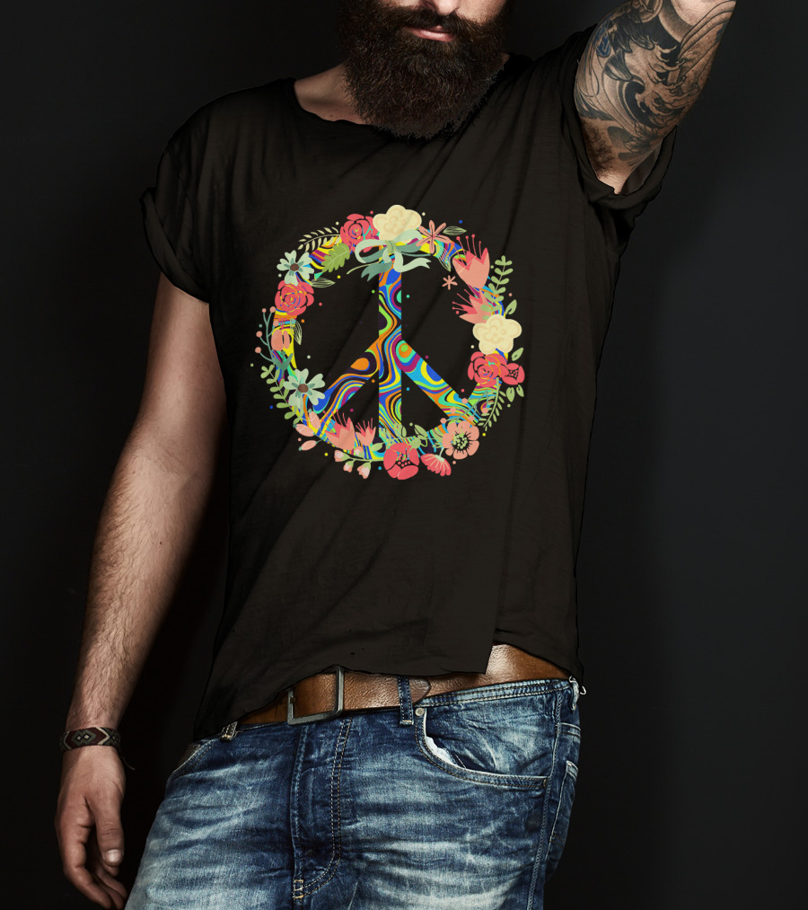 Peace Love Flowers Psychedelic Symbol 60s 70s T-Shirt
