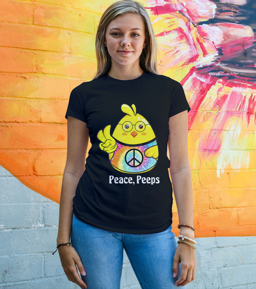 Peace Peeps Easter Tie Dye Chick With Glasses And Peace Sign T-Shirt