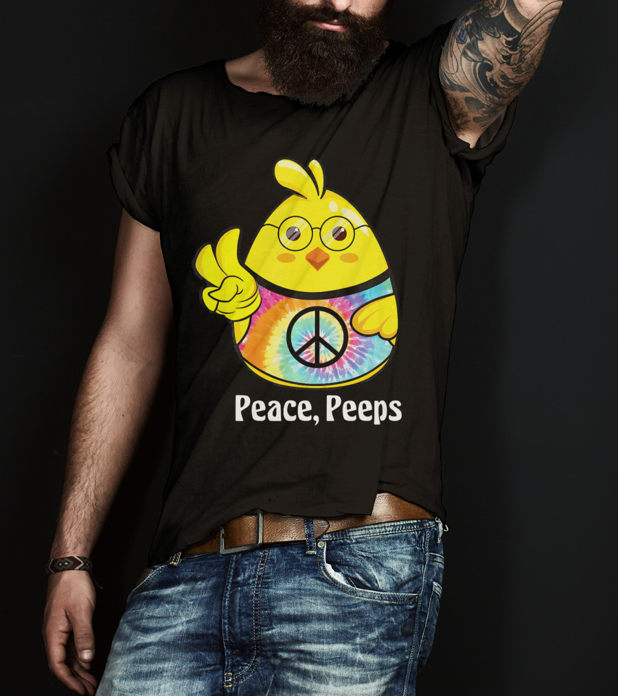 Peace Peeps Easter Tie Dye Chick With Glasses And Peace Sign T-Shirt