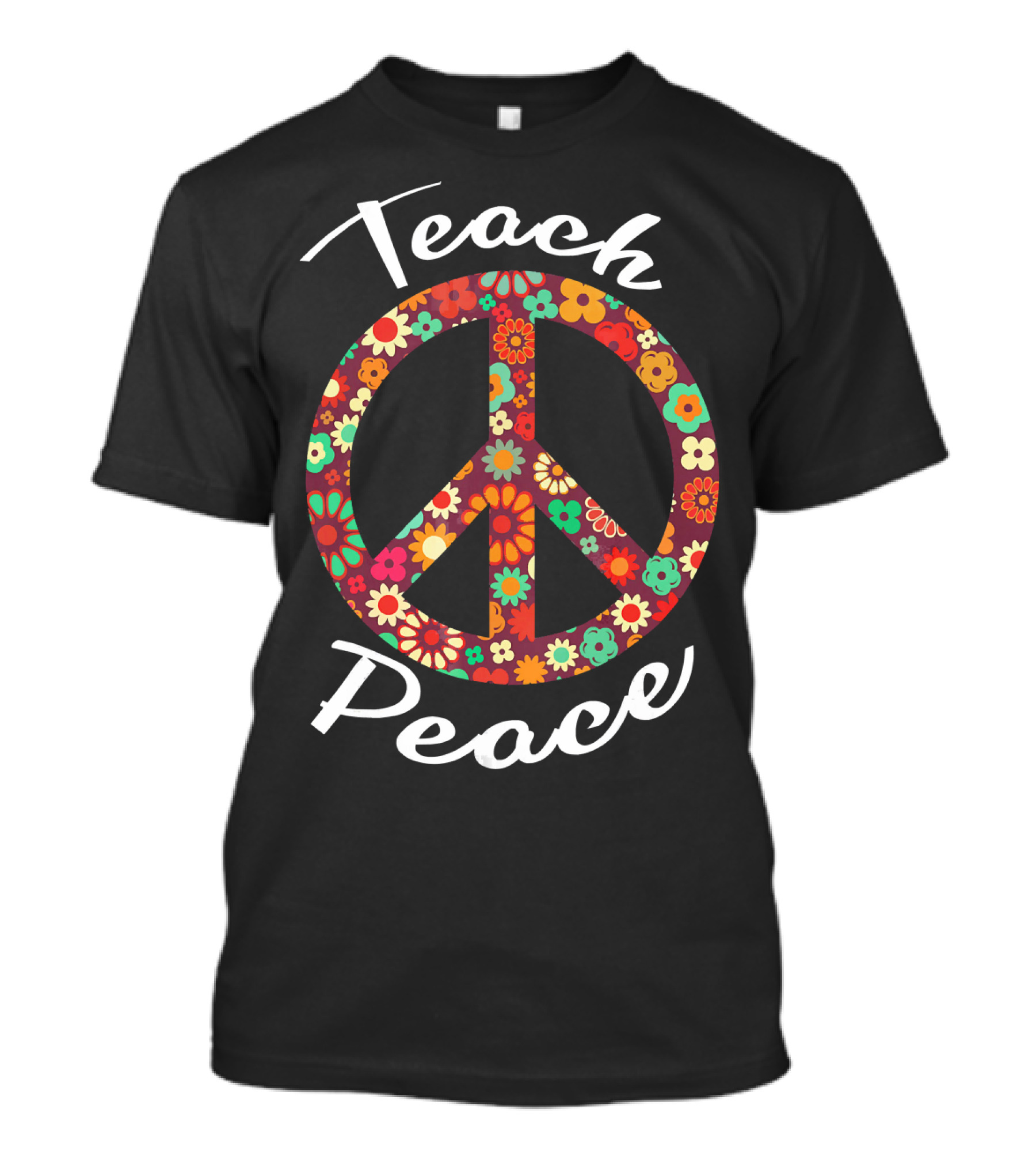 Teach Peace Floral Peace Sign 60s 70s T-Shirt