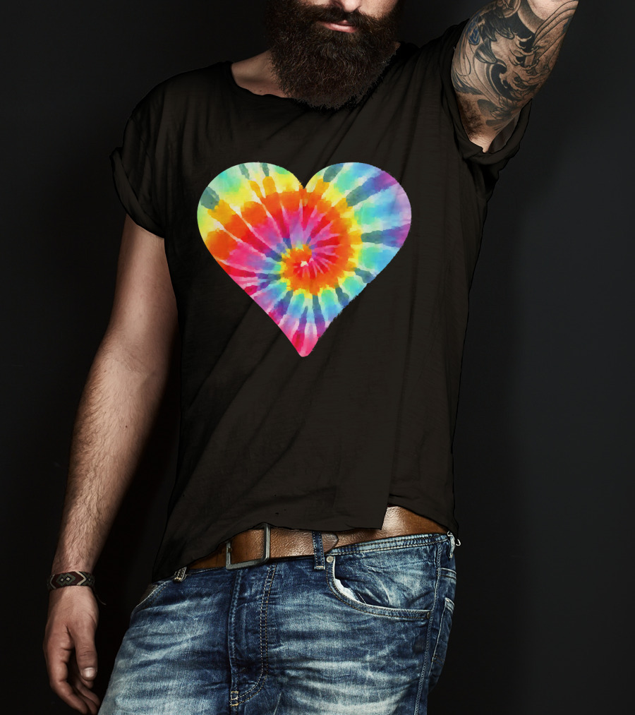 Tie Dye Hippie Heart Peace Spiral Rainbow Heart T-Shirt
