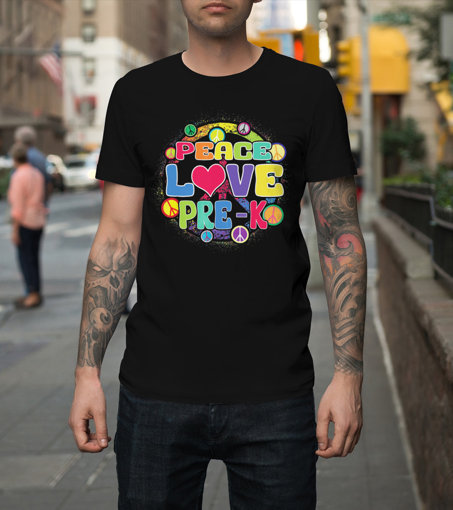 Peace Love Pre-K Rainbow Peace Signs T-Shirt