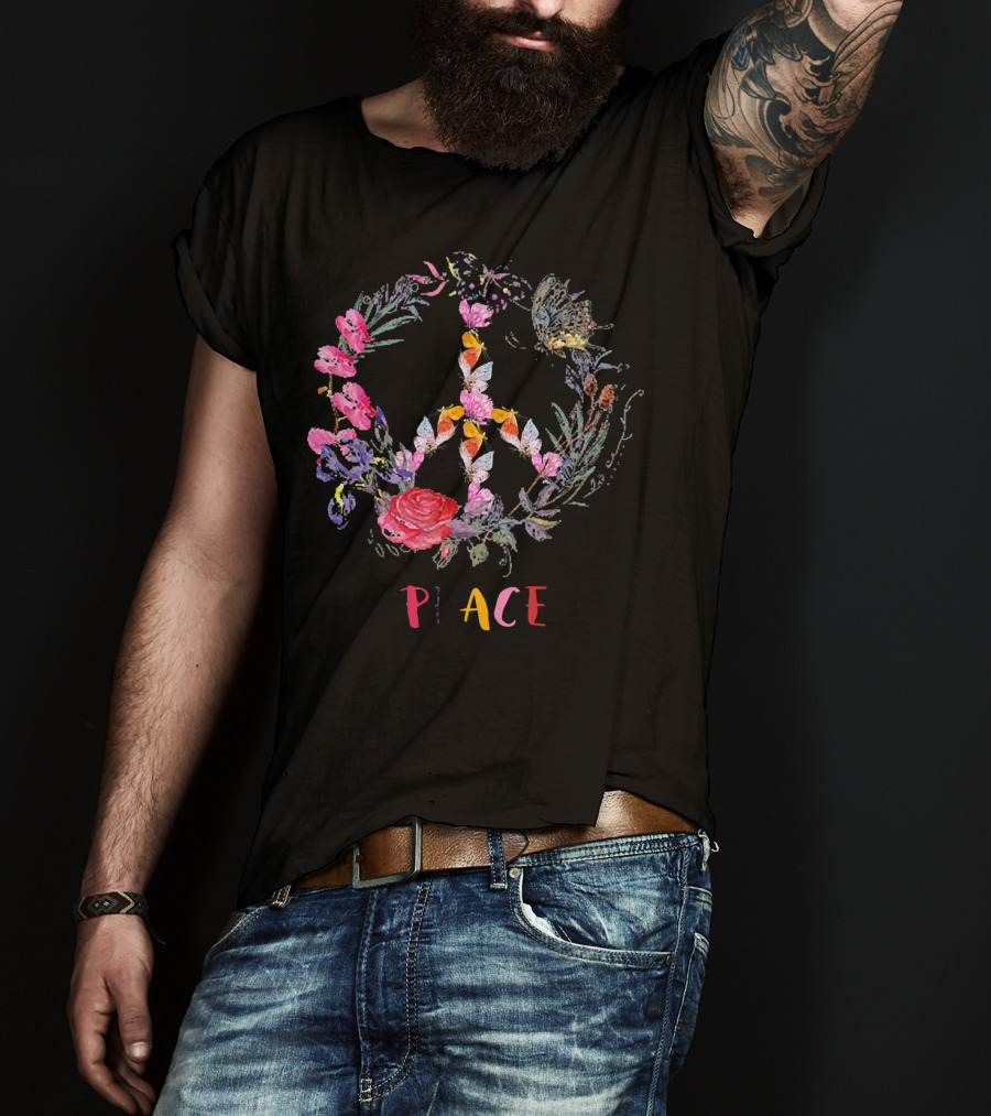 Peace Floral Butterfly Circle T-Shirt