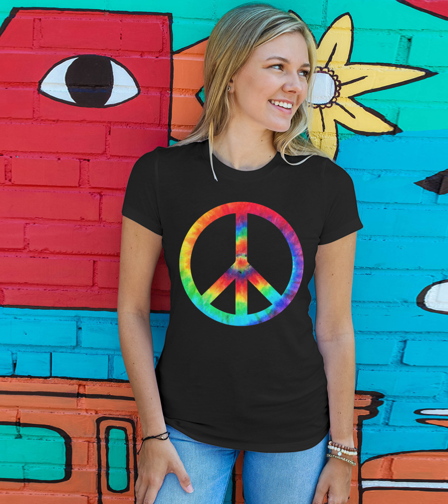 PEACE SIGN Tie Dye Rainbow Hippies T-Shirt