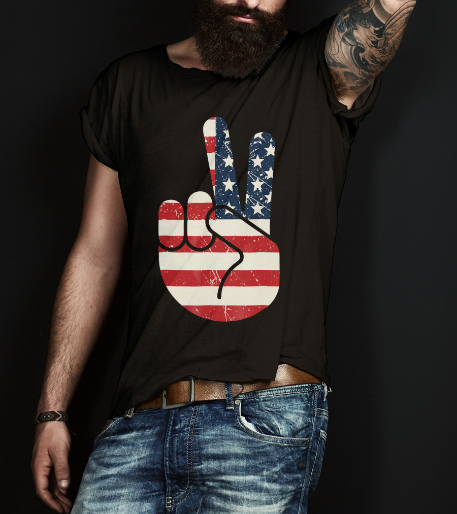 Patriotic Peace Sign American Flag Stars And Stripes USA T-Shirt