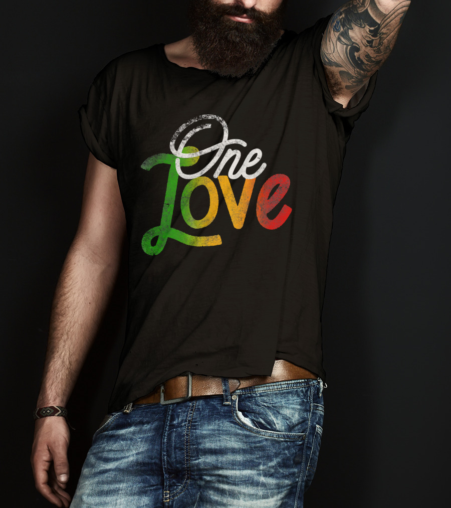 One Love Heart Rasta Reggae Roots Clothi Vintage Rastafarian Colors T-Shirt