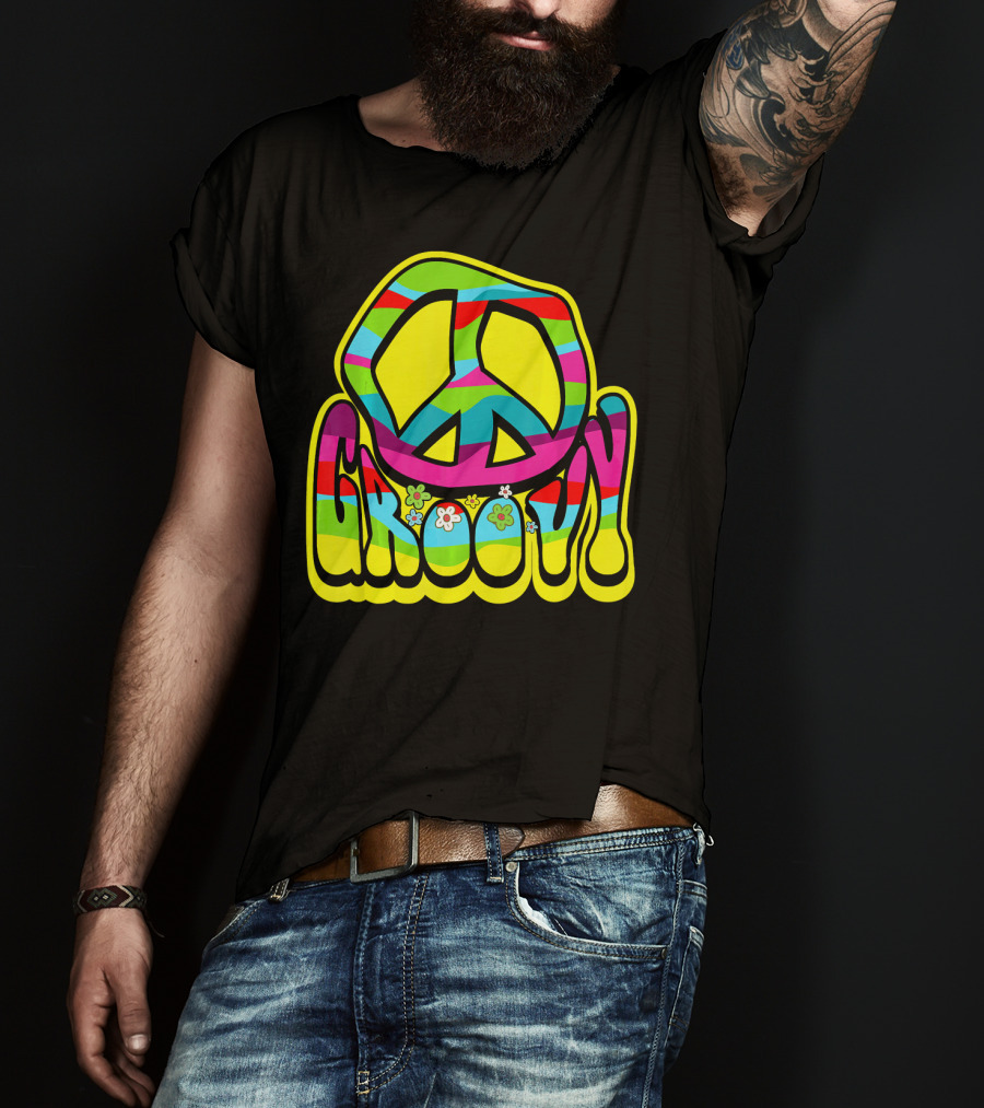Groovy Colorful Peace Sign 60s 70s Hippie Vibes T-Shirt