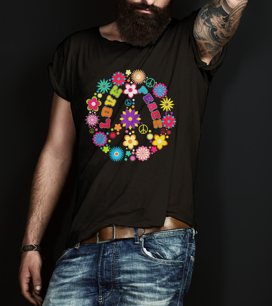 Peace Love Sign Hippie Flowers 60s 70s Groovy Floral Vibes T-Shirt