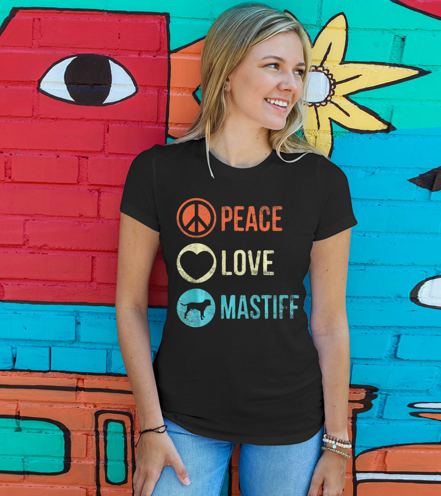 Peace Love Mastiff Dog Lover Pet Iconic Symbols T-Shirt