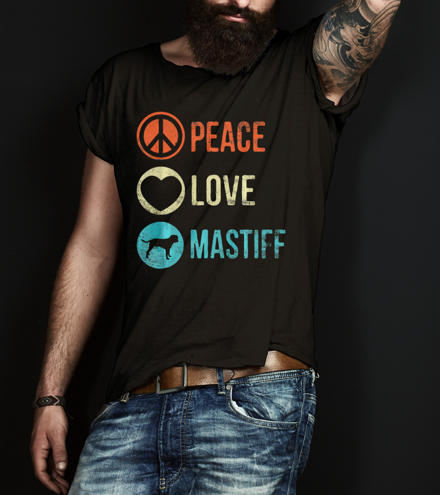 Peace Love Mastiff Dog Lover Pet Iconic Symbols T-Shirt