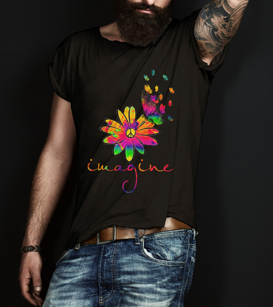 Imagine Butterfly Peace Flower T-Shirt