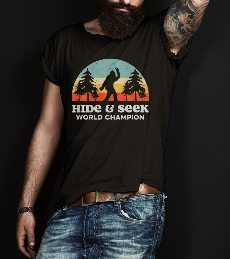 Hide And Seek World Champion Bigfoot Retro Forest T-Shirt