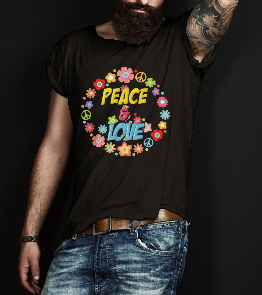 PEACE And LOVE Flower Circle Peace Sign 60s 70s Tie Dye T-Shirt