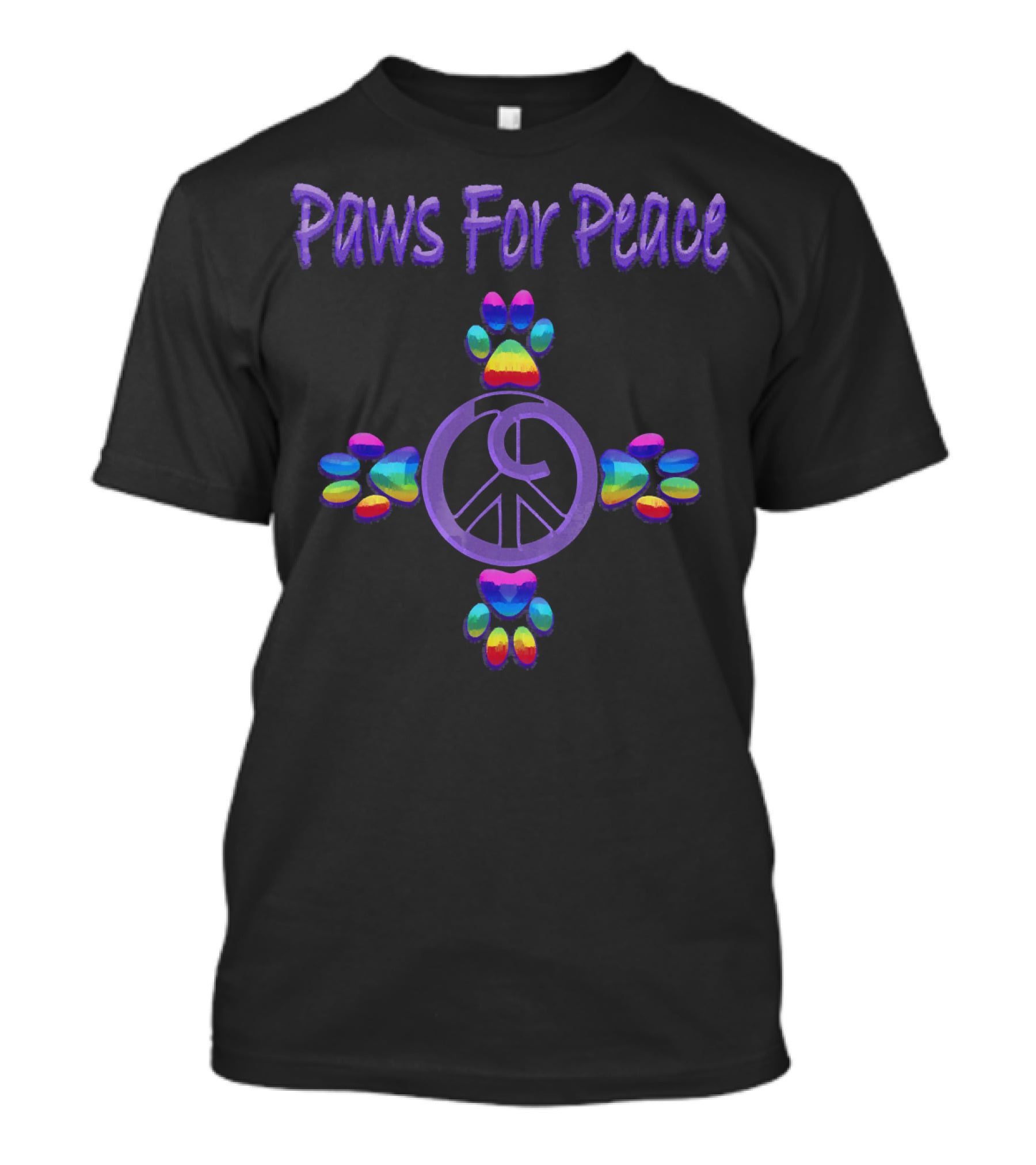 Paws For Peace Rainbow Tie Dye Paw Prints Peace Sign T-Shirt