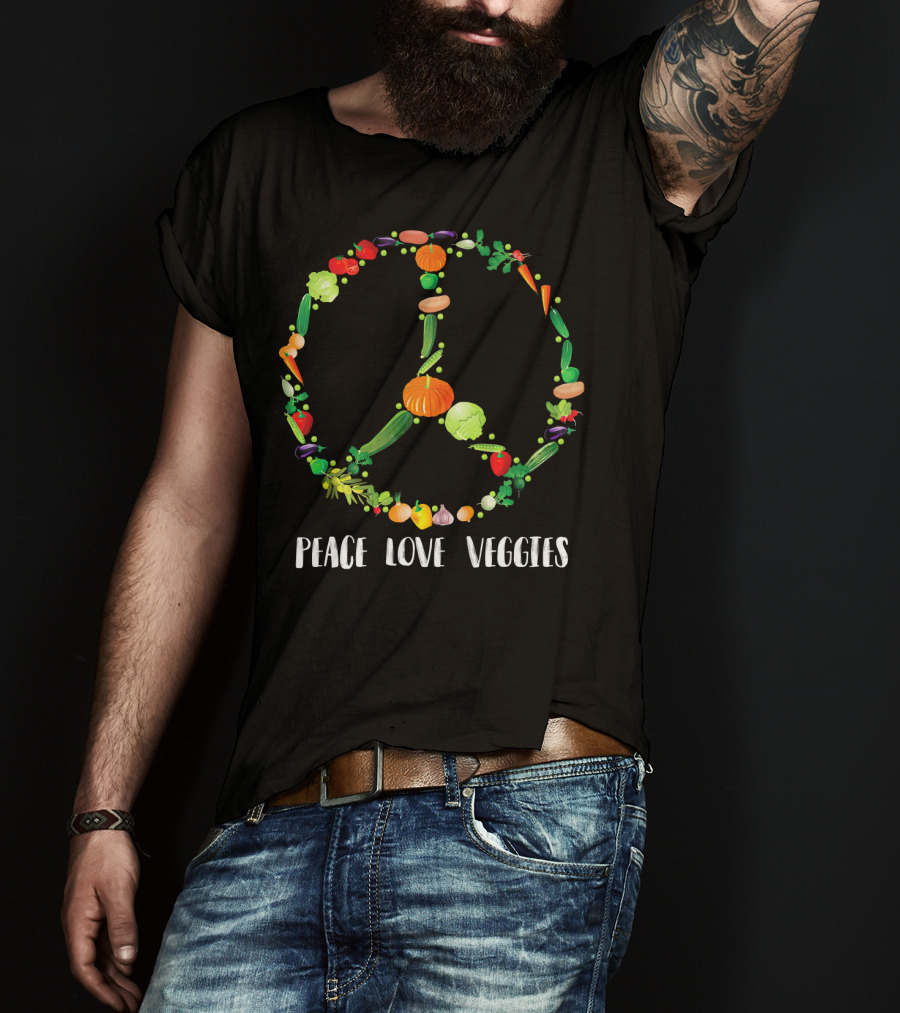 Peace Love Veggies Iconic Peace Symbol Bunch T-Shirt