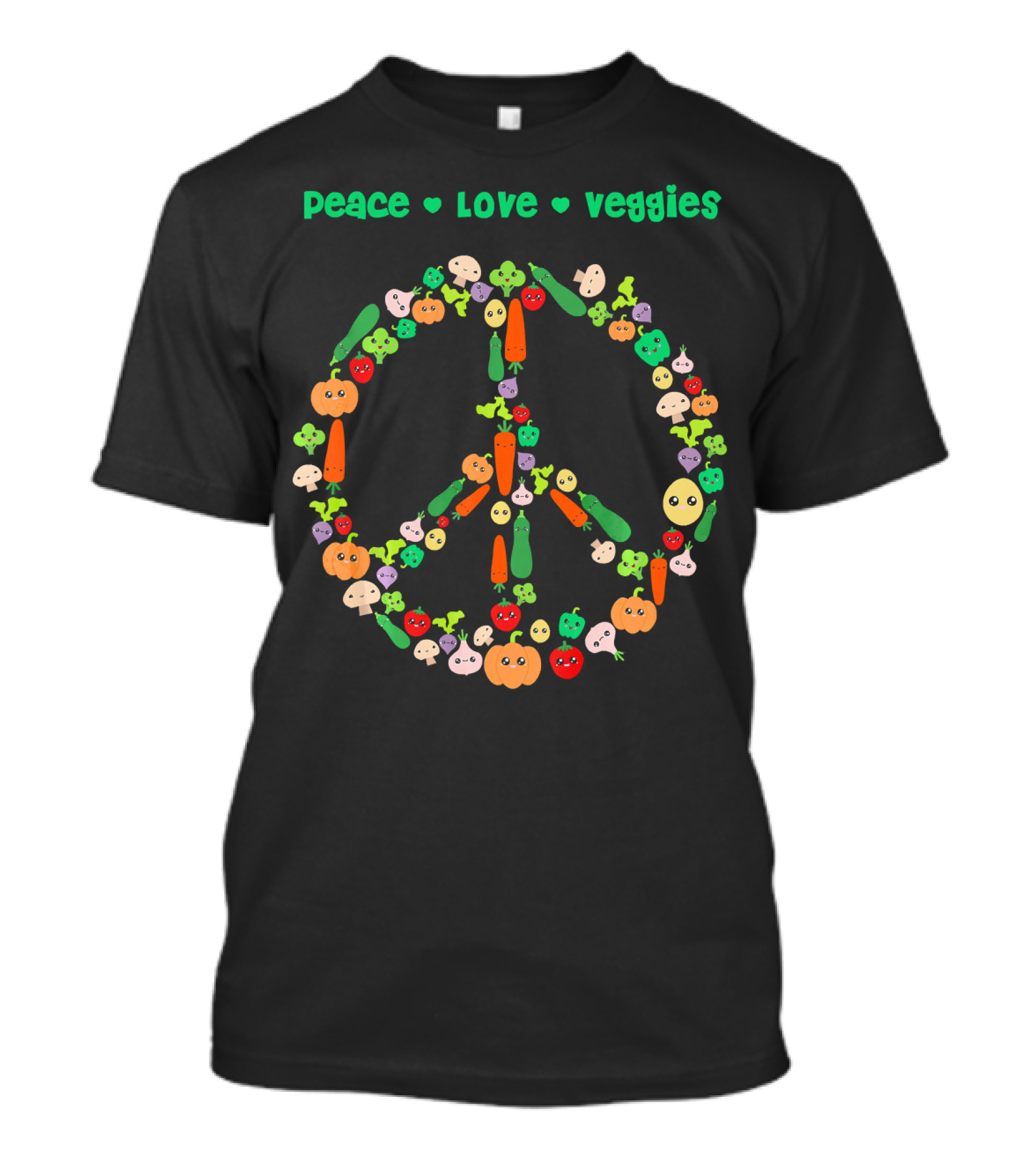 Peace Love Veggies Kawaii Vegetarian Vegetables Pea T-Shirt