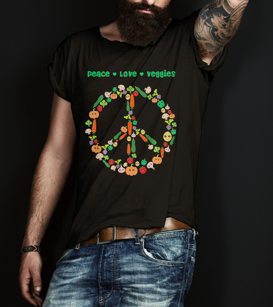 Peace Love Veggies Kawaii Vegetarian Vegetables Pea T-Shirt