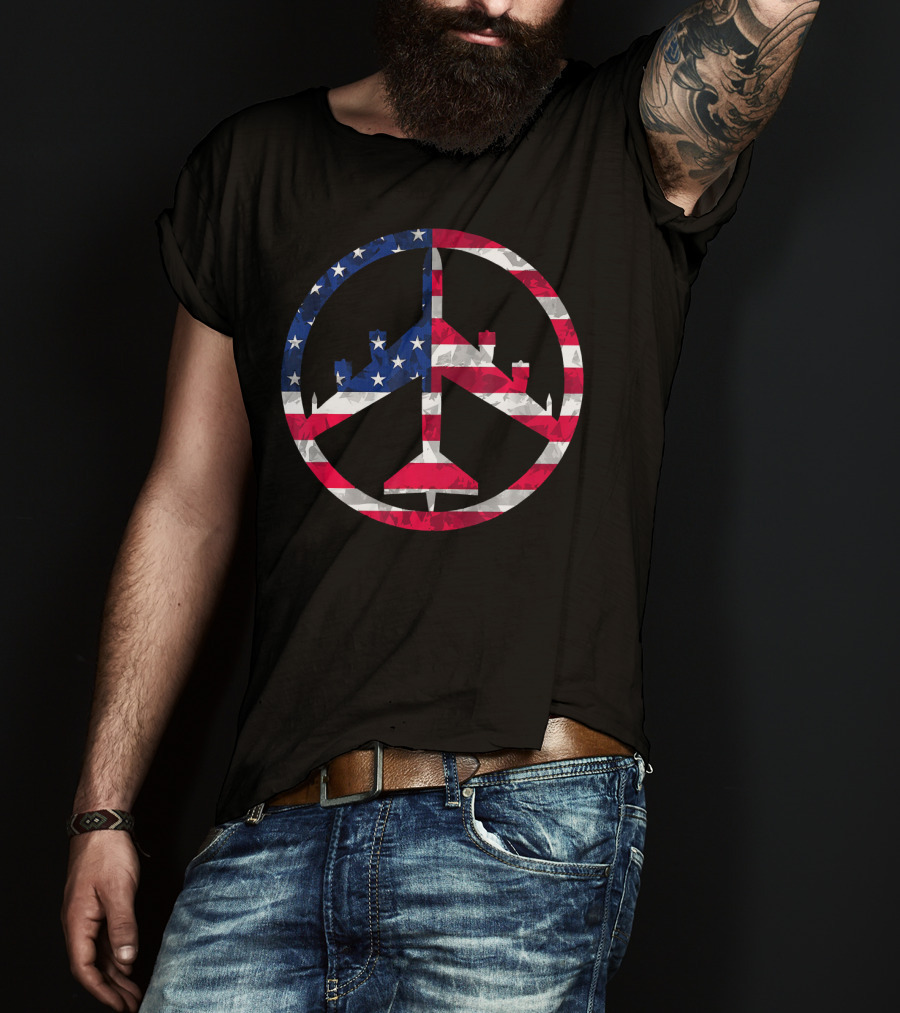 B-52 Bomber Peace Through Superior Firepower American Flag T-Shirt
