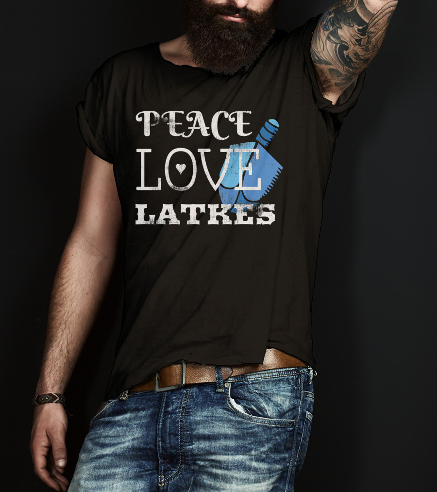 Peace Love Latkes Blue Dreidel T-Shirt