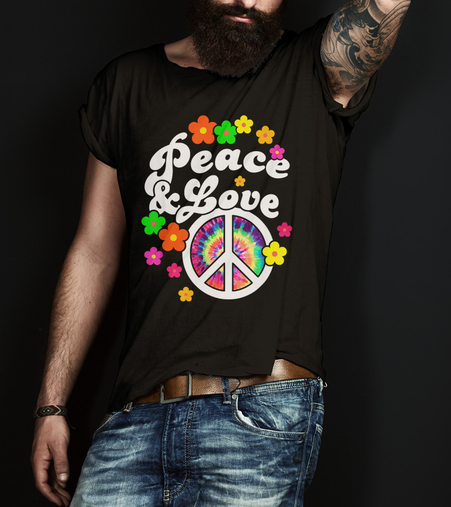 Peace Love Tie Dye Peace Sign With Colorful Flowers T-Shirt