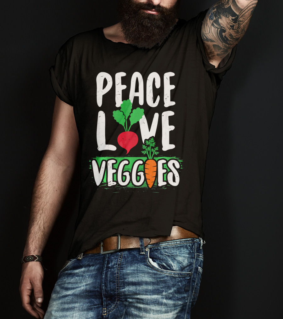 Peace Love Veggies Vegetarian Carrot And Radish T-Shirt