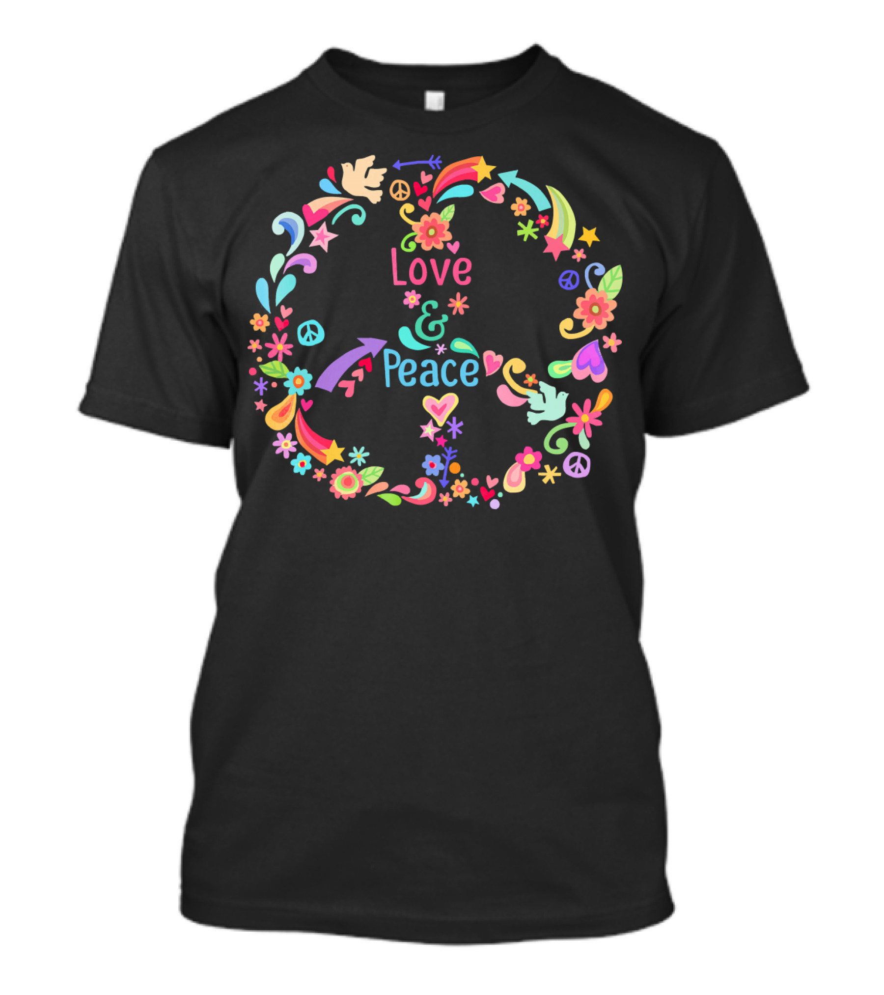 Love And Peace Hippie 60s 70s Floral T-Shirt