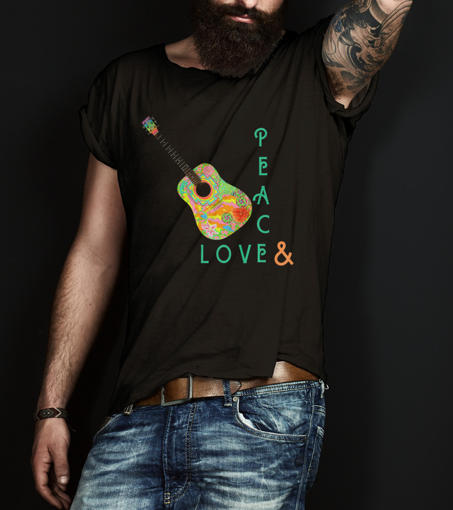 Colorful Guitar Peace Love And Music Vibrant T-Shirt