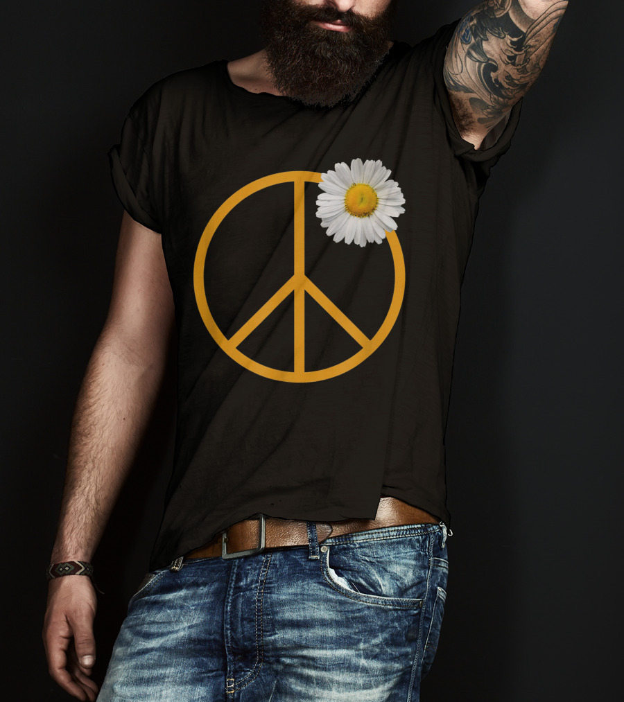 Peace Sign Yellow Outline White Daisy Flower Boho Hip T-Shirt