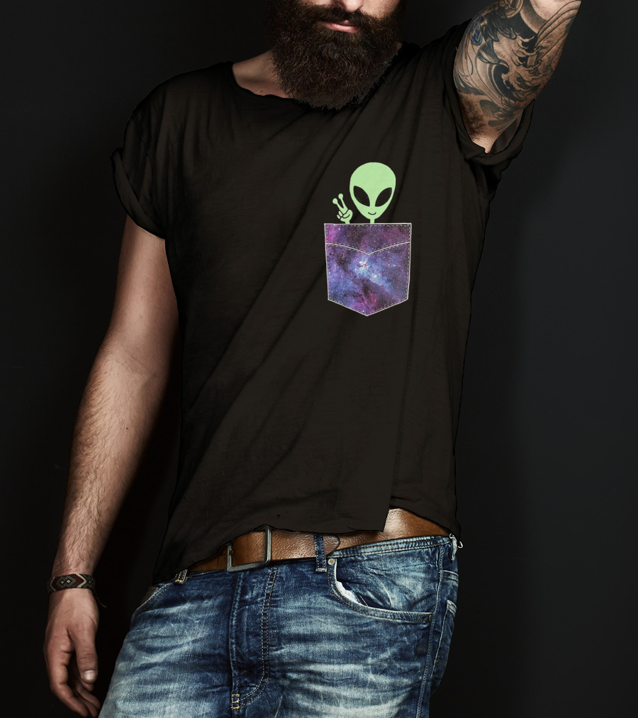 Alien Pocket UFO From Cosmic Galaxy Peace T-Shirt
