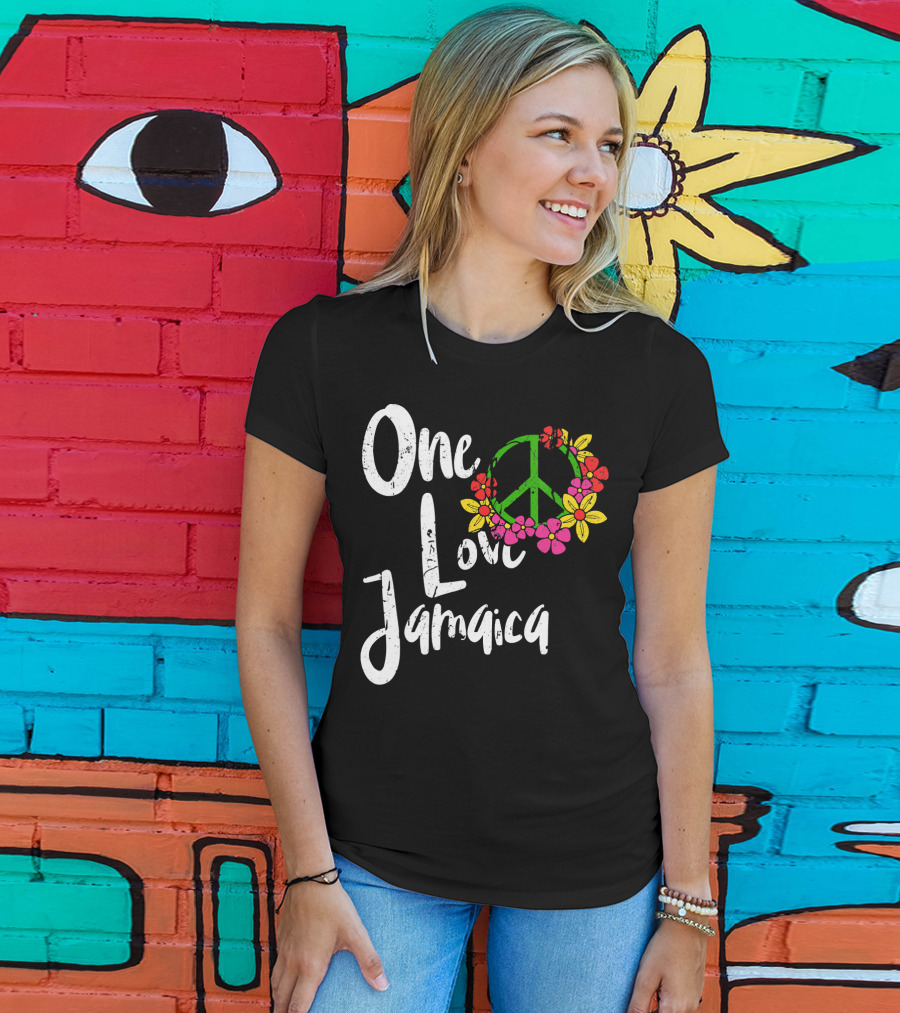 One Love Jamaica Peace Sign Flower Wreath T-Shirt
