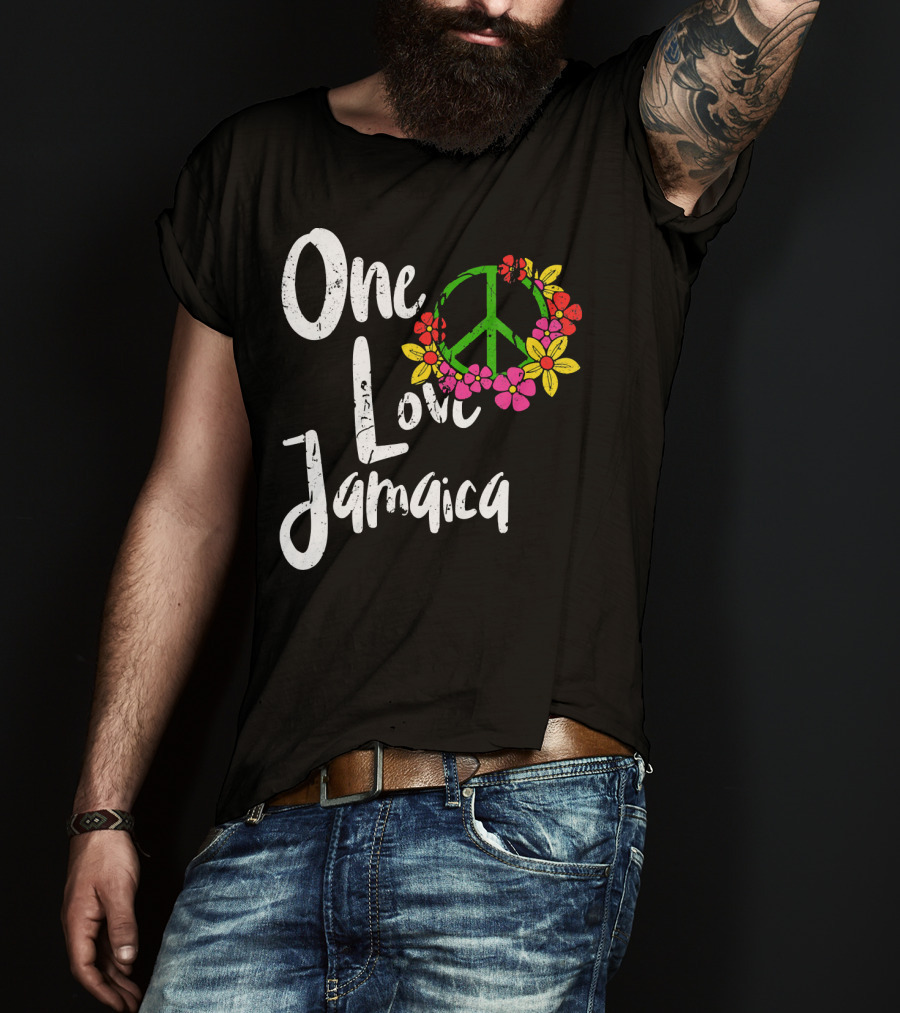 One Love Jamaica Peace Sign Flower Wreath T-Shirt
