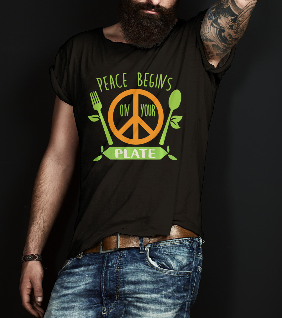 Peace Begins On Your Plate With Vegan Vegetar Symbols T-Shirt
