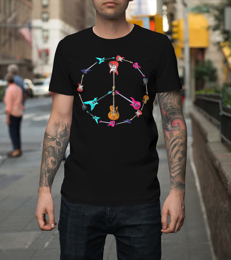 Guitar Peace Symbol Harmony Music Lover T-Shirt