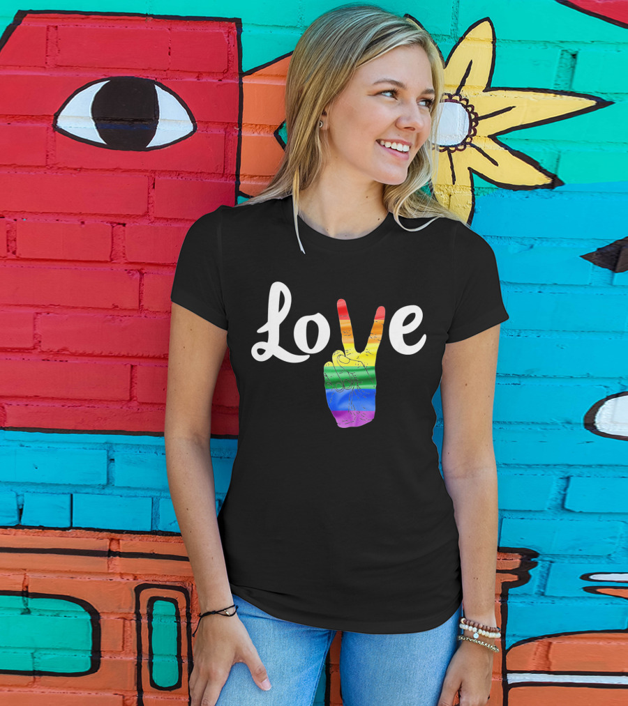 LOVE Peace Sign Rainbow Gay Pride T-Shirt