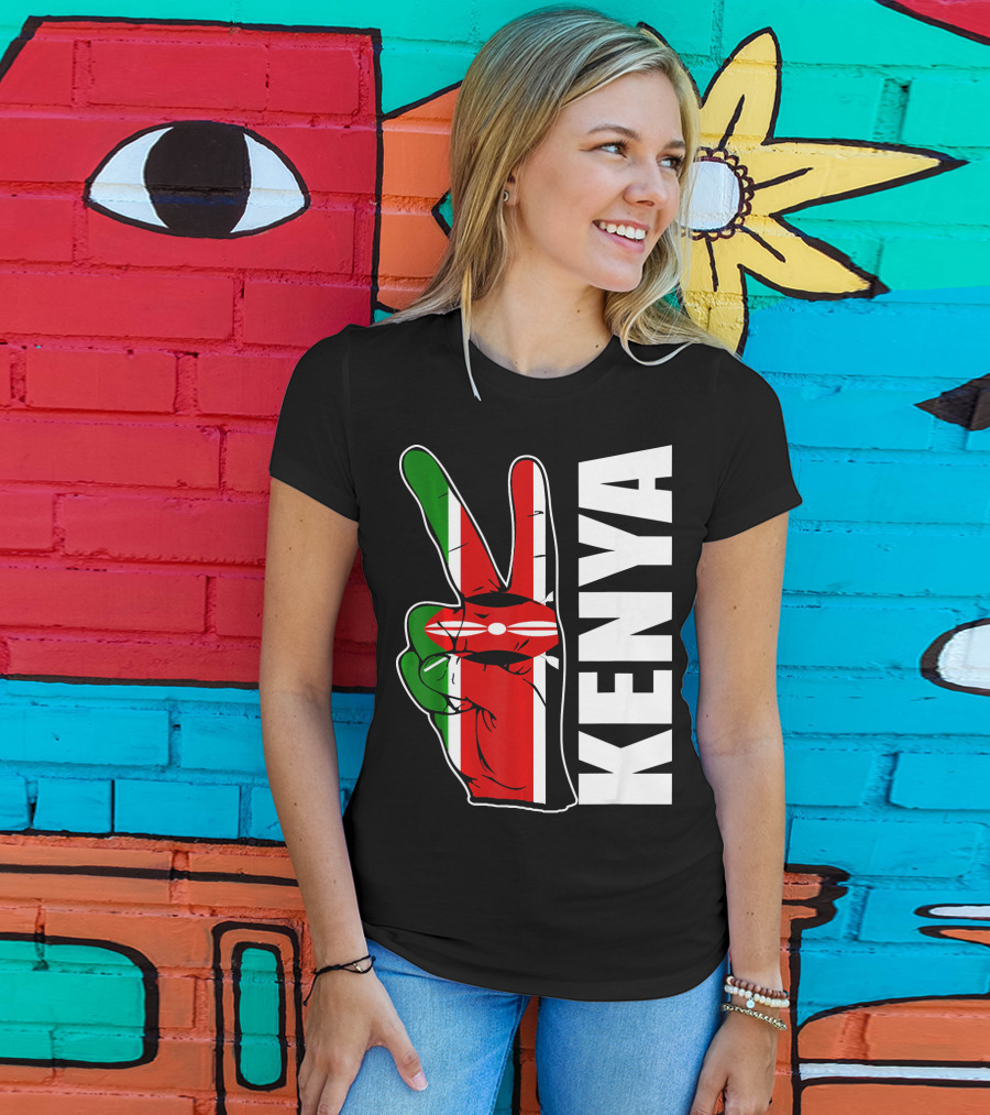 Kenyan Pride Peace Sign In Kenya Flag Colors With Kenya Text T-Shirt