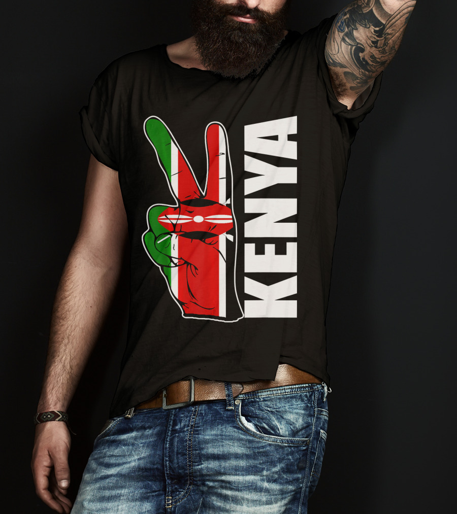 Kenyan Pride Peace Sign In Kenya Flag Colors With Kenya Text T-Shirt