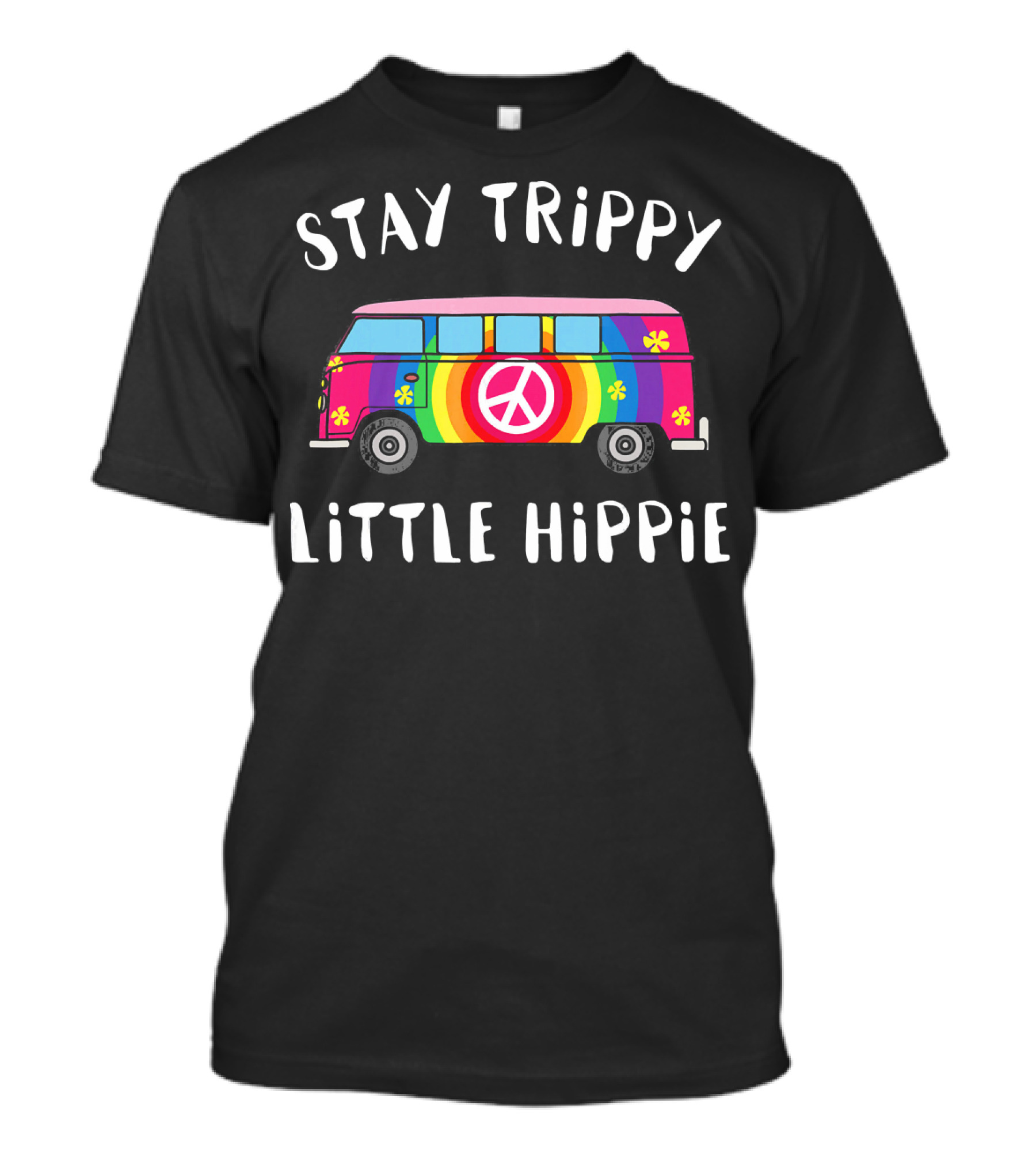 Stay Trippy Little Hippie Vintage Van Rainbow Peace Sign Flower Power T-Shirt