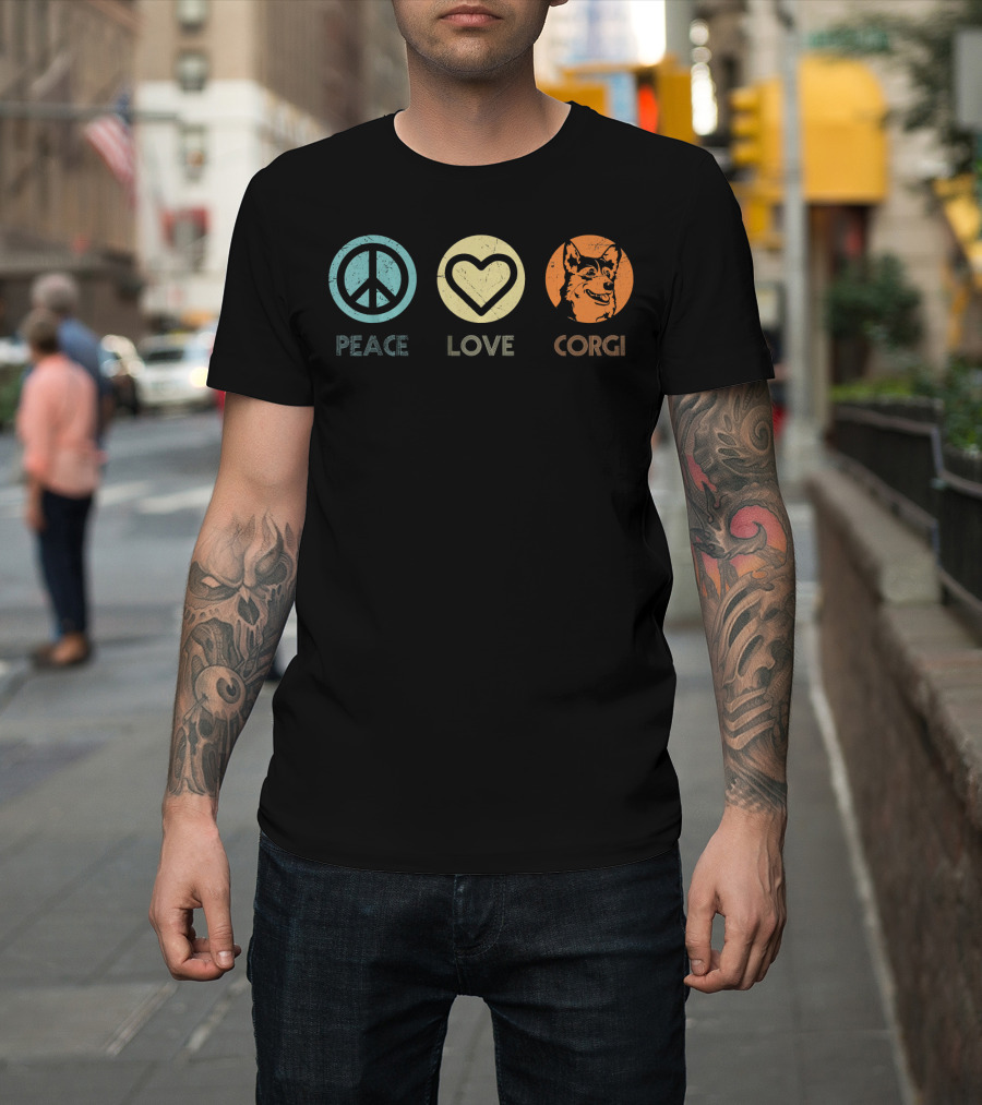 Peace Love Corgi Retro Vintage T-Shirt